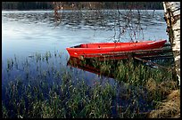 Red boat on a lakeshore. Central Sweden (color)