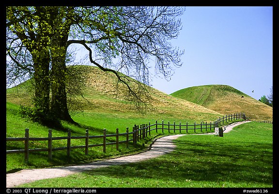 The three great grave mounds at Gamla Uppsala, said to be the howes of legendary pre-Vikings kings. Uppland, Sweden (color)