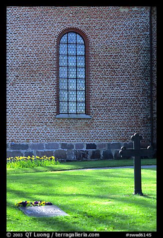 Graves in abbey grounds, Vadstena. Gotaland, Sweden (color)