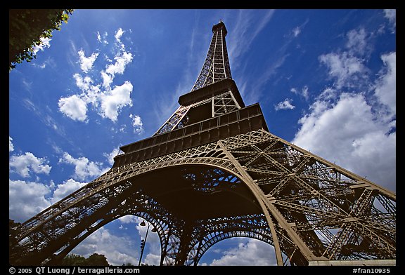 Wide view of Eiffel tower from its base. Paris, France (color)