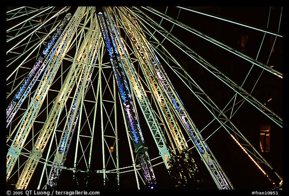 Detail of Ferris wheel at night, Tuileries. Paris, France