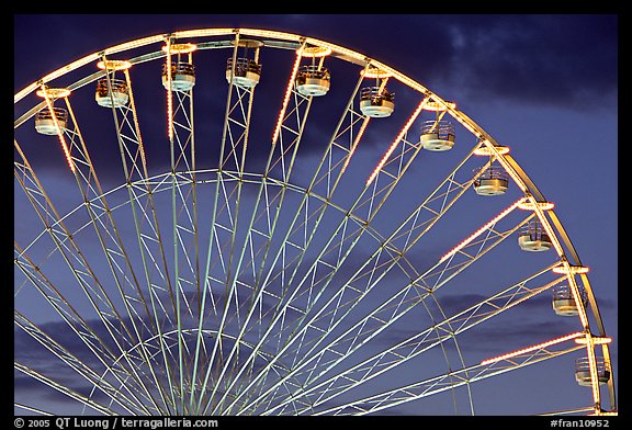 Detail of Ferris wheel at dusk, Tuileries. Paris, France
