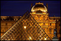 Pyramid and Louvre at night. Paris, France