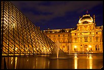 Pyramid, basin, and Louvre at night. Paris, France ( color)