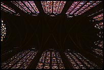 Ceiling and stained glass of Upper Holy Chapel. Paris, France (color)