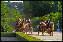 Horse carriages in the Versailles palace gardens. France