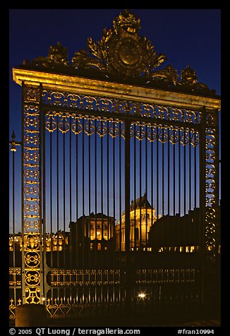 Versailles Palace gates at night. France (color)