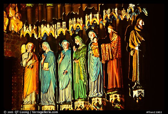 Sculptures laser-illuminated at night to recreate original colors, Amiens. France