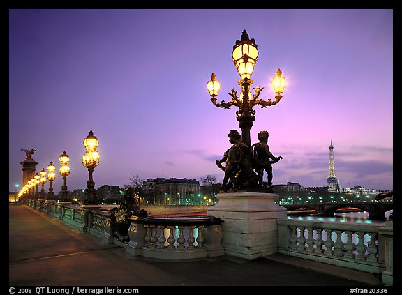 Lamps on Alexandre III bridge at sunset. France (color)