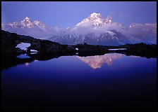 Aiguille Verte reflected in pond at dusk, Chamonix. France ( color)