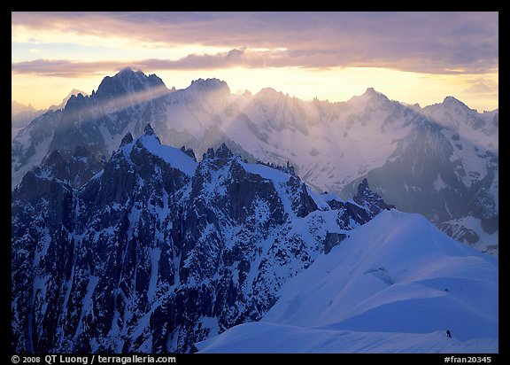 Sunrays over Chamonix Aiguilles, Aiguille Verte, Droites, and Courtes, Chamonix. France