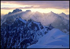 Sunrays over Chamonix Aiguilles, Aiguille Verte, Droites, and Courtes, Chamonix. France