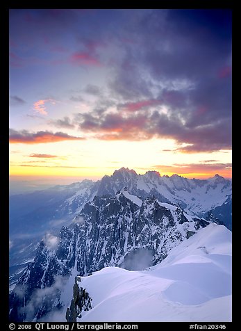 Midi-Plan ridge, Aiguille Verte, Droites, and Courtes at sunrise, Chamonix. France (color)