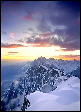 Midi-Plan ridge, Aiguille Verte, Droites, and Courtes at sunrise, Chamonix. France