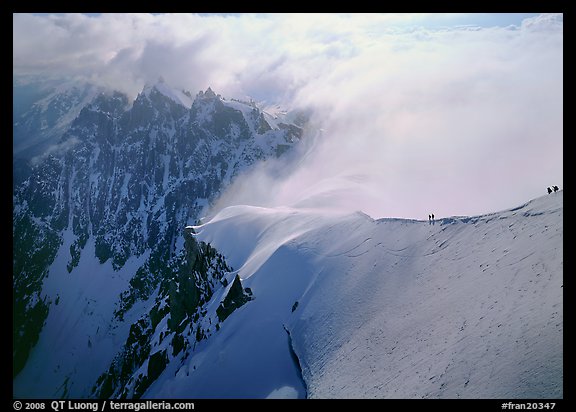 Alpinists on Aiguille du Midi ridge, Chamonix. France (color)