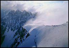 Alpinists on Aiguille du Midi ridge, Chamonix. France (color)