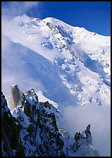 Cosmiques ridge and North Face of Mont Blanc, Chamonix. France (color)