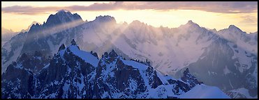 Rugged peaks of the Mont-Blanc Range. France (Panoramic color)