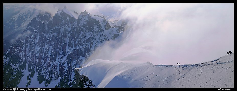 Ridge with alpinists and high peaks. France (color)