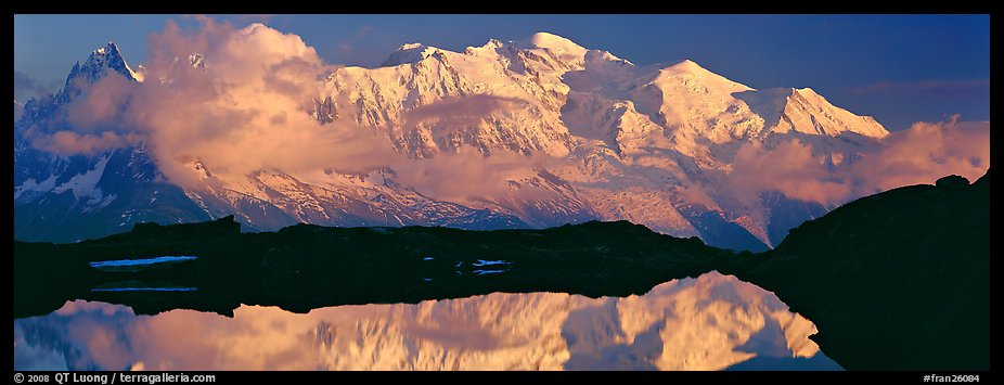 Mountain and sunset reflection, Mont-Blanc. France (color)