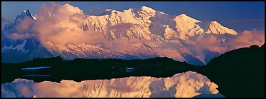 Mountain and sunset reflection, Mont-Blanc. France (Panoramic color)