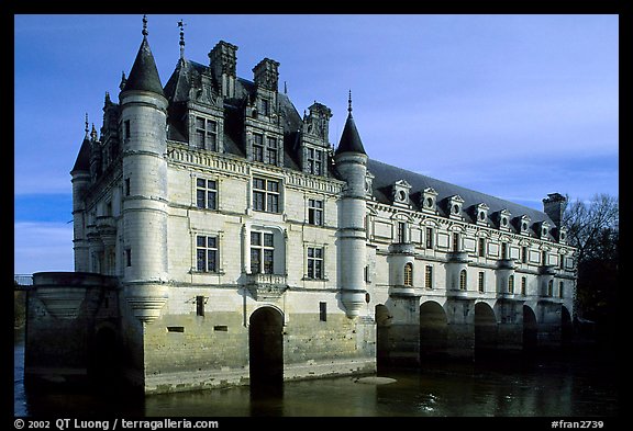 Chenonceaux chateau, built above the Cher river. Loire Valley, France (color)
