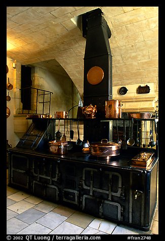 Kitchen of the Chenonceaux chateau. Loire Valley, France