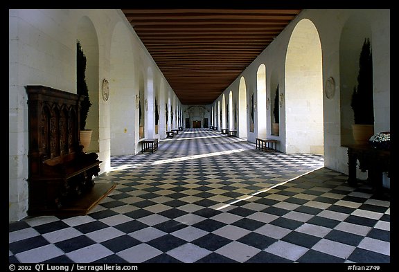 Gallery hall in the Chenonceaux chateau. Loire Valley, France (color)