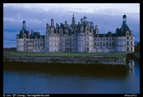 Chambord chateau at dusk. Loire Valley, France