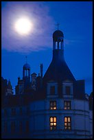Detail of Chambord chateau with moon. Loire Valley, France