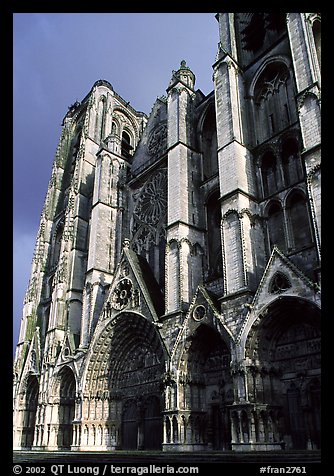 West Facade of Saint-Etienne Cathedral with unusual five-portal arrangement. Bourges, Berry, France