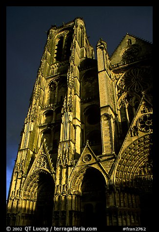 Front of Saint-Etienne Cathedral with stormy sky. Bourges, Berry, France