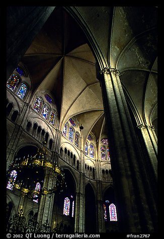 Gothic columns and nave inside Bourges Cathedral. Bourges, Berry, France (color)