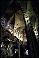 Gothic columns and nave inside Bourges Cathedral. Bourges, Berry, France (color)