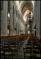 Inner aisle, the Saint-Etienne Cathedral. Bourges, Berry, France (color)