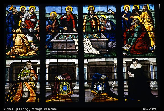 Stained glass detail, Saint-Etienne Cathedral. Bourges, Berry, France (color)