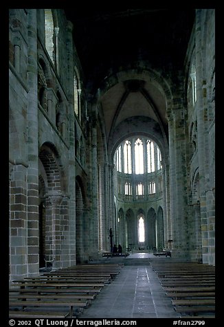 Austere chapel inside the Benedictine abbey. Mont Saint-Michel, Brittany, France (color)