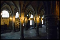 Hall of the knights inside the Benedictine abbey. Mont Saint-Michel, Brittany, France