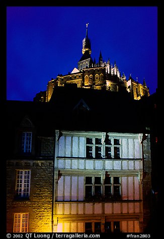 Medieval houses and abbey. Mont Saint-Michel, Brittany, France (color)