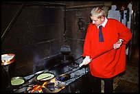 Baking the famous Omelette de la mere Poularde at the eponymous restaurant. Mont Saint-Michel, Brittany, France ( color)