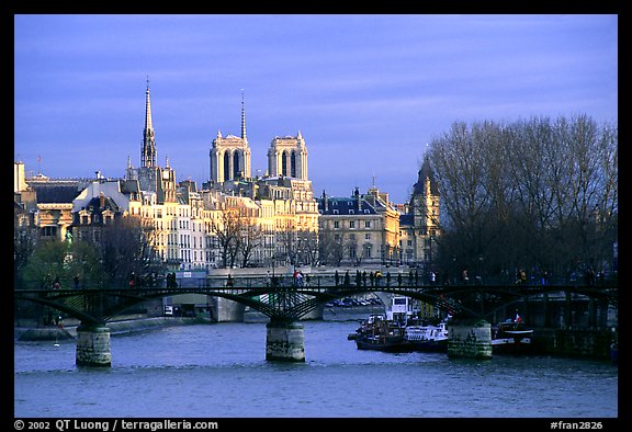 Pont des Arts and ile de la Cite, late afternoon. Paris, France (color)