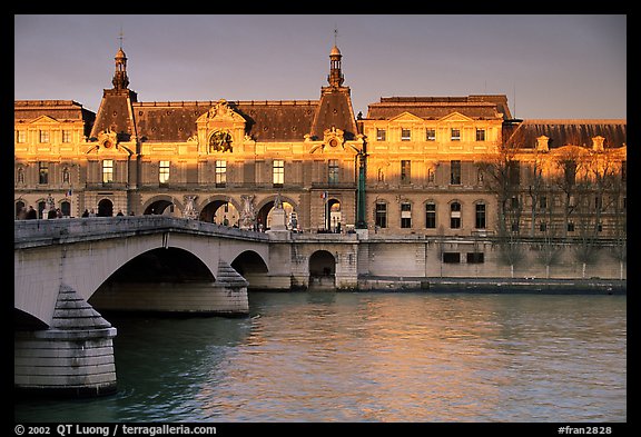 Louvre, Pont de Solferino, and Seine River at sunset. Paris, France (color)