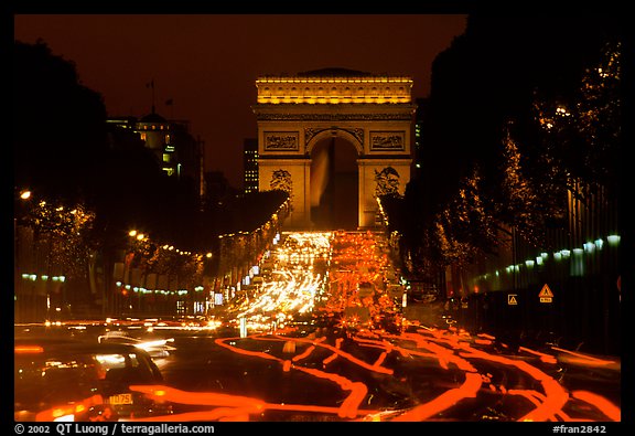 Arc de Triomphe and Champs Elysees at night. Paris, France