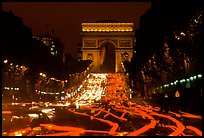 Arc de Triomphe and Champs Elysees at night. Paris, France