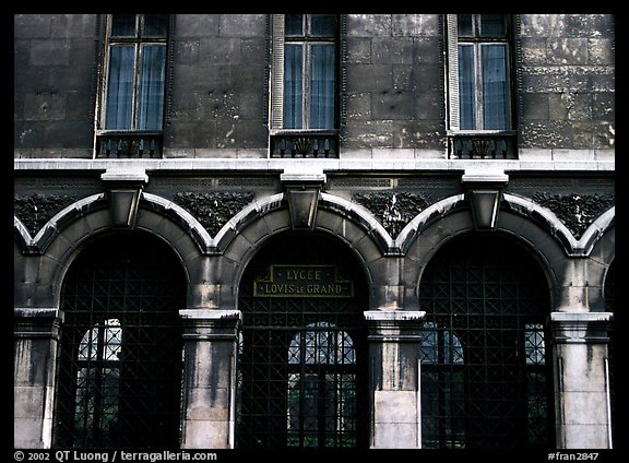 Facade of Lycee Louis-le-Grand, the most prestigious of the French high schools. Quartier Latin, Paris, France (color)