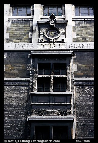 Facade of Lycee Louis-le-Grand, founded by Louis XIV in the 17th century. Quartier Latin, Paris, France (color)