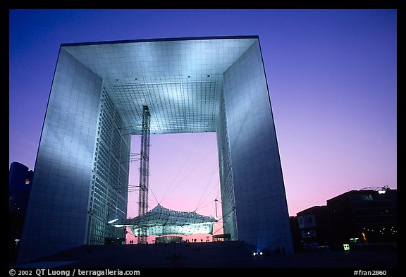 Grande Arche de la Defense at dusk. France (color)