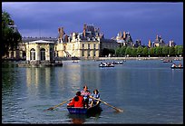 Rowers and Fontainebleau palace. France (color)