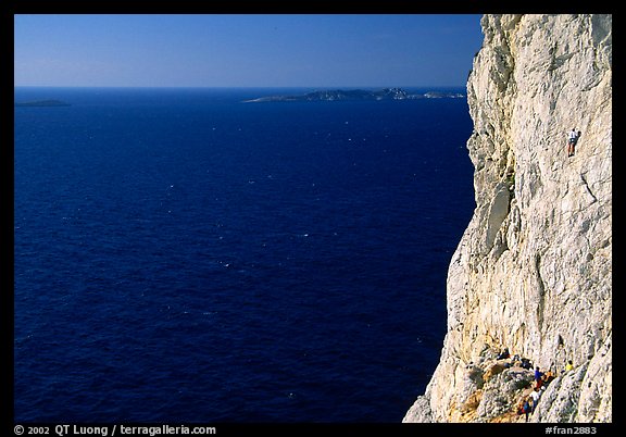 Calanque de Morgiou with rock climbers. Marseille, France