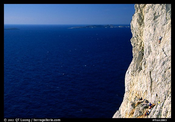 Calanque de Morgiou with rock climbers. Marseille, France (color)